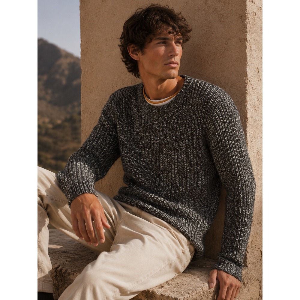 Ted‎ Baker London Mens Navy Marl Ribbed Chunky Knit Sweater Springg Size 6 XXL